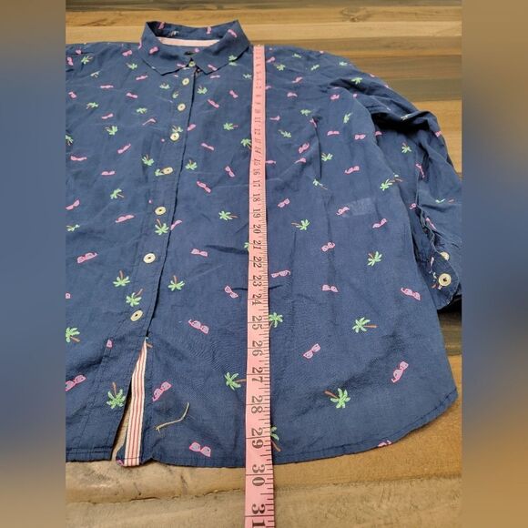 TALBOTS TREASURE ISLAND PRINT LONG SLEEVE BUTTON DOWN SHIRT NAVY BLUE SIZE 2X - Picture 9 of 10